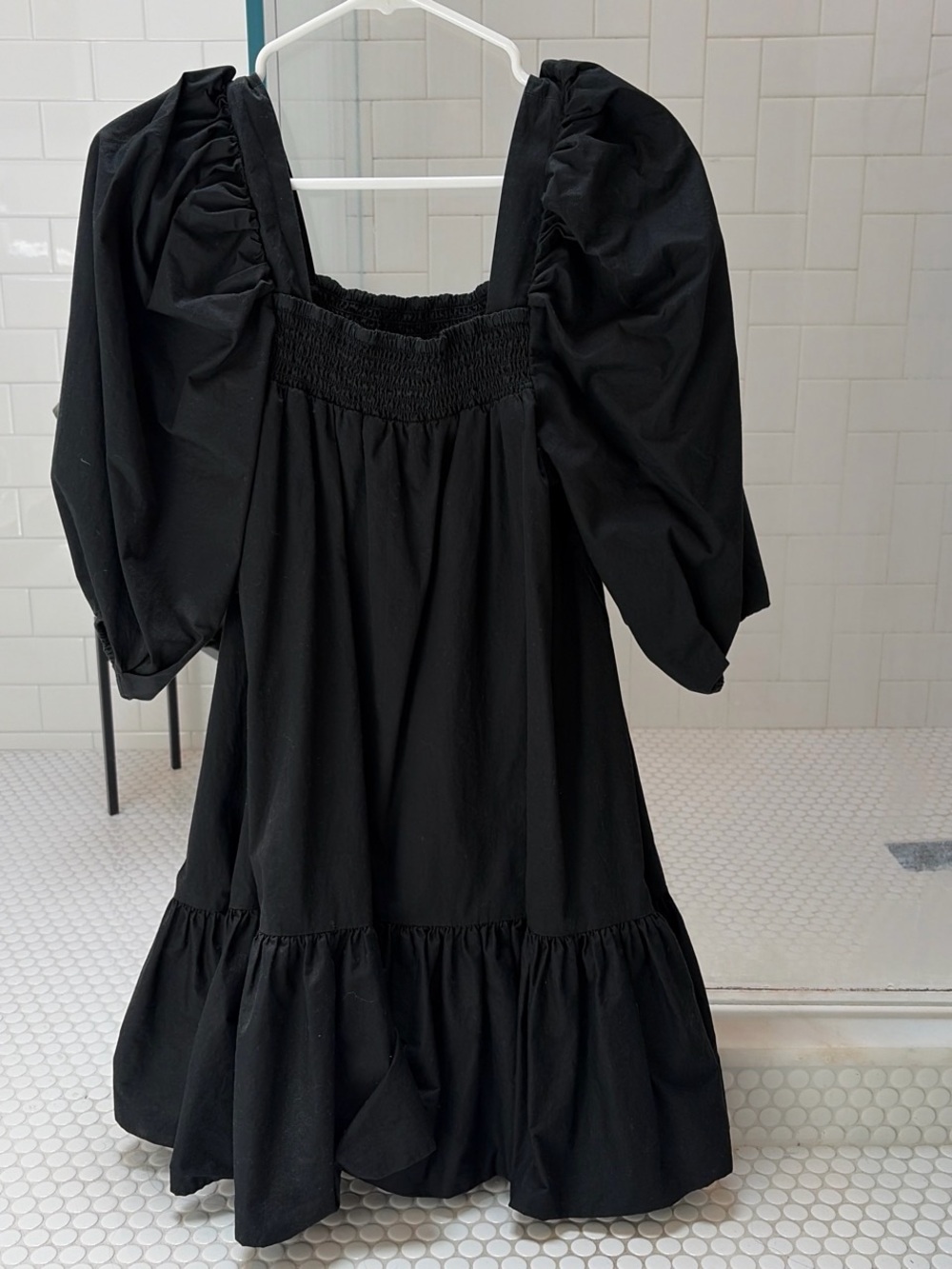 Black Puff Sleeve Smocked Bodice Dress